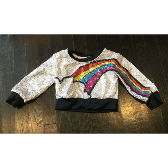 WEISSMAN GIRLS Rainbow Sequin Rainbow Top Shirt Sparkle Dance XSC - Picture 1 of 3